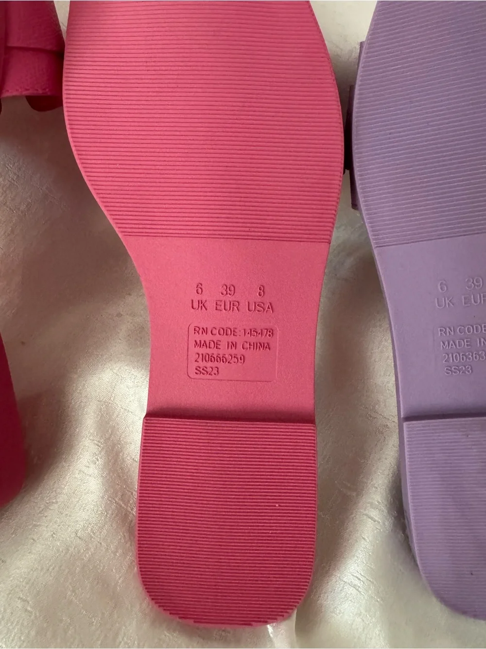 Primark Women's Pink and Lilac Square Toe Slide Sandals